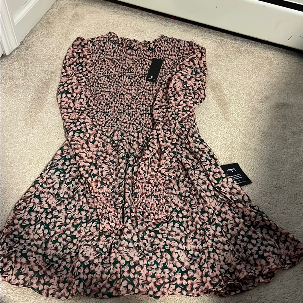 Lulu's Pink and Black Smocked Sundress with Puff Sleeves